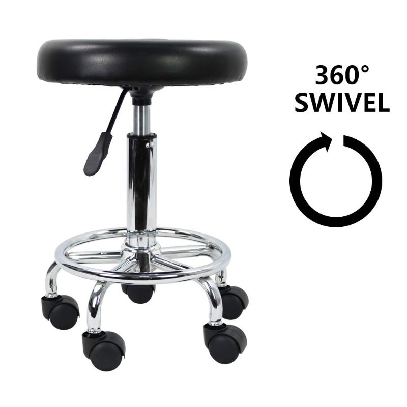 Photo 1 of Leather Modern Round Rolling Stool with Footrest Height Adjustable Spa Drafting Salon Tattoo Work Massage Stools Task Chair Small (Black)