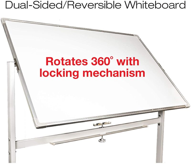 Photo 1 of Large 58"x34" White Board on Wheels: 1 Reversible Magnetic Dry Erase Board with Rolling Stand