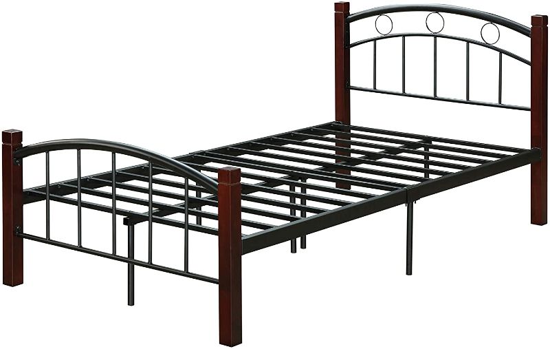 Photo 1 of **PARTS ONLY ** Complete Twin Metal Bed with Headboard, Footboard and Mahogany Wood Posts