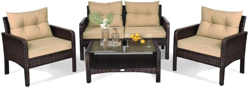 Photo 1 of  4-Piece Patio Furniture Set Outdoor Rattan Wicker Sofa Set with Cushions and Coffee Table