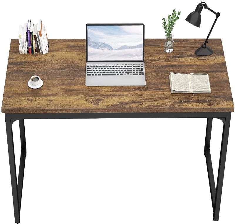 Photo 1 of Foxemart Writing Computer Desk Modern Sturdy Office Desks PC Laptop Notebook Simple Study Table for Home Office Workstation, Rustic Brown
