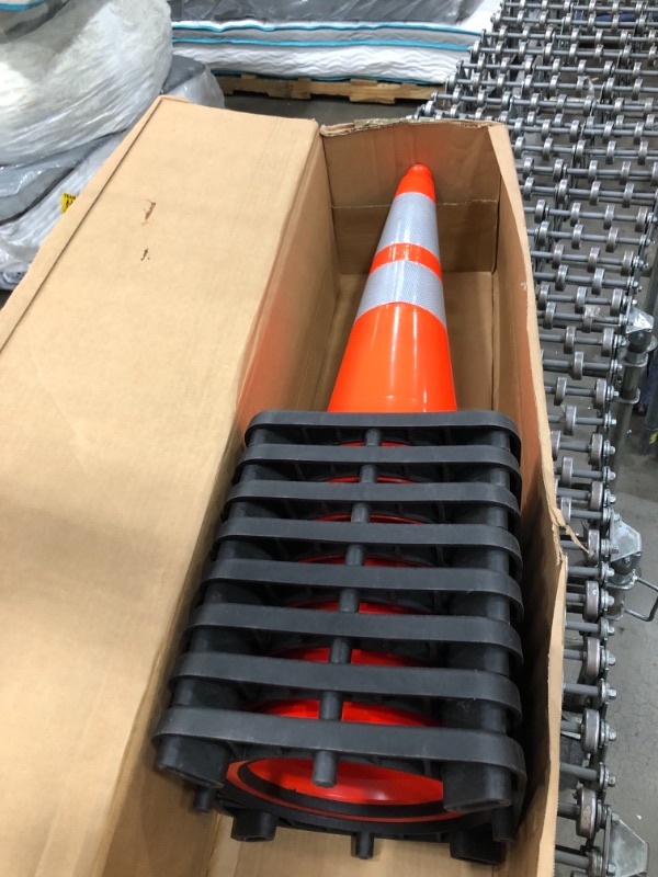 Photo 2 of (8 Cones) BESEA 28” inch Orange PVC Traffic Cones, Black Base Construction Road Parking Cone Structurally Stable Wearproof (28" Height)
