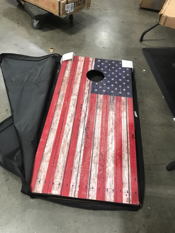 Photo 2 of GoSports American Flag Cornhole Set with Wood Plank Design - Includes Two 3' x 2' Boards, 8 Bean Bags, Carrying Case and Game Rules
