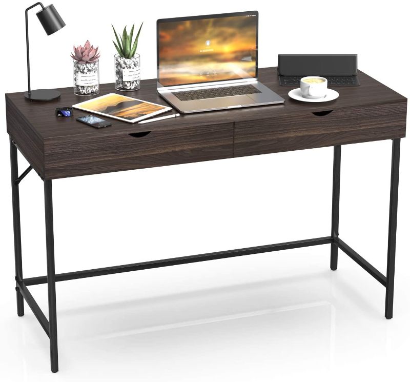 Photo 1 of Writing Desk with Drawers, Modern Laptop Study Desk for Home Office Workstation, Simple Makeup Vanity Computer Table
