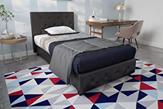Photo 1 of  Twin Size (Black)   DHP Dakota Upholstered Faux Leather Platform Bed with Wooden Slat Support and Tufted Headboard and Footboard -