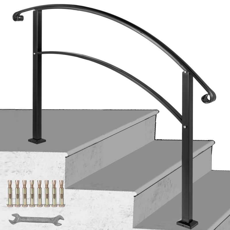 Photo 1 of 3ft Adjustable Iron Handrail Black Fits 2 Or 3 Steps Handrail Concrete Decor
