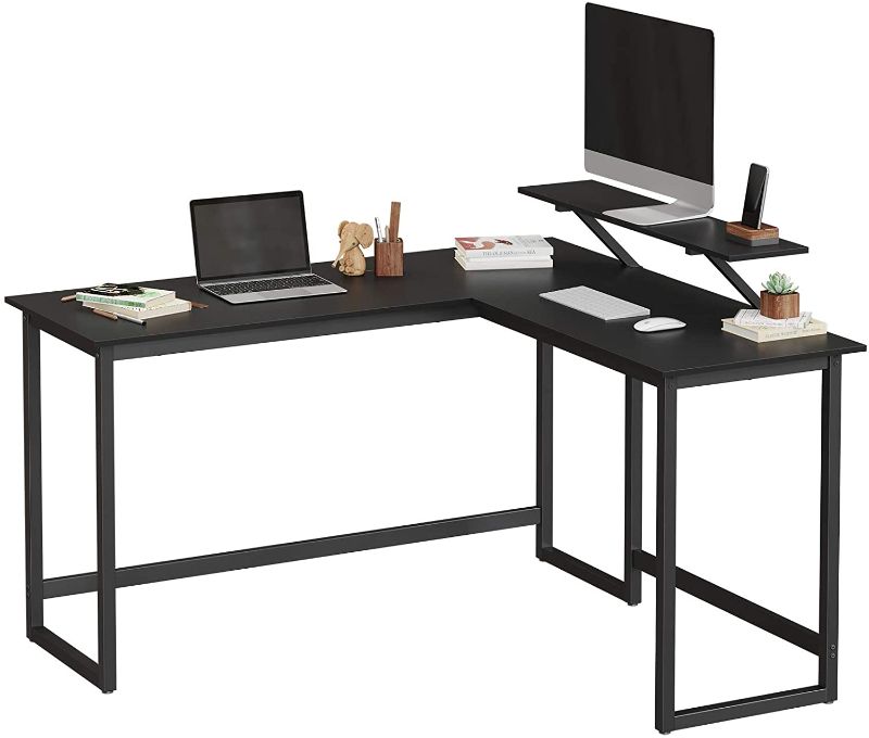 Photo 1 of VASAGLE Computer Desk, 55-Inch L-Shaped Corner Desk with Monitor Stand, Study Writing Workstation for Home Office, Gaming, Dark Brown ULWD56BK
