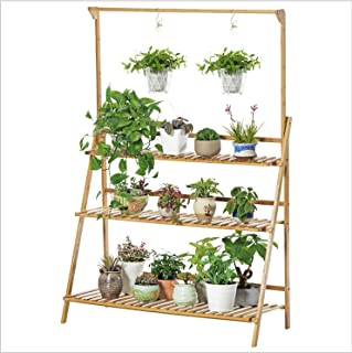 Photo 1 of 39.3" Big Length Bamboo 3-Tier Hanging Plant Stand, Folding Indoor-Outdoor Planter Ladder Shelf