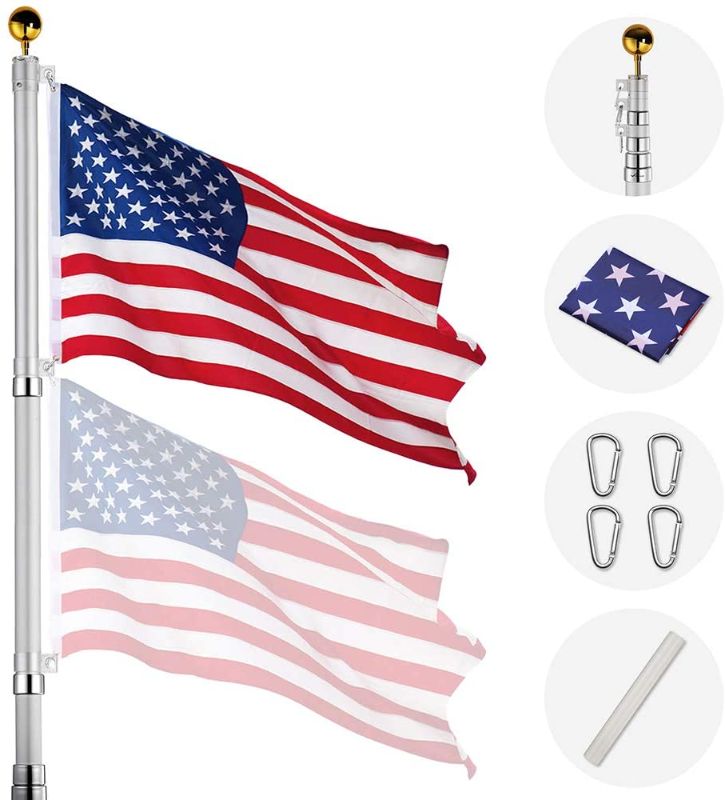 Photo 1 of 
Yeshom 20ft Telescopic Aluminum Flag Pole Free 3'x5' US Flag & Ball Top Kit 16 Gauge Telescoping Flagpole Fly 2 Flags
