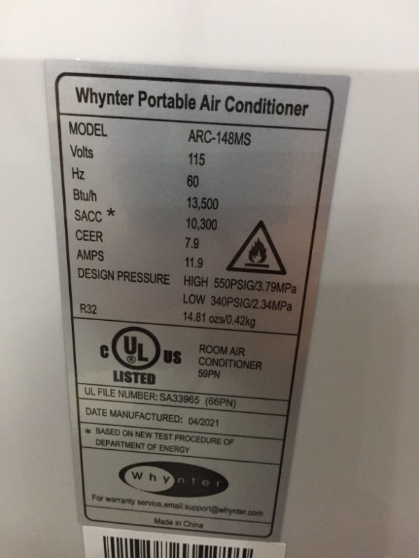 Photo 1 of Whynter ARC-148MS 14,000 BTU Portable Air Conditioner, Dehumidifier, Fan with Activated Carbon SilverShield Filter for Rooms up to 450 sq ft, Multi

// TESTED AND WORKING 