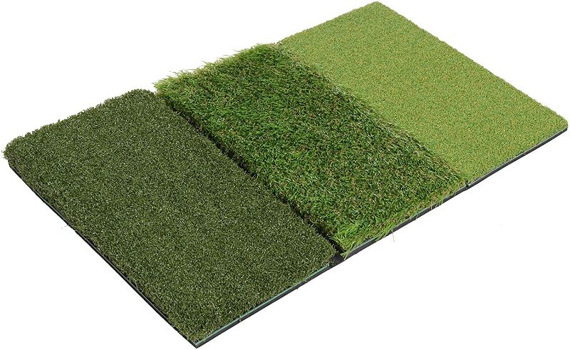 Photo 1 of Milliard Golf 3-in-1 Turf Grass Mat Foldable Includes Tight Lie, Rough and Fairway for Driving, Chipping, and Putting Golf Practice and Training - 25x1 inches.2, One Section Torn