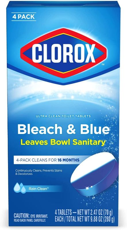 Photo 1 of Clorox Ultra Clean Toilet Tablets Bleach & Blue, Rain Clean Scent 2.47 Ounces Each, 4 Count (Package May Vary), 1 Tablet Missing