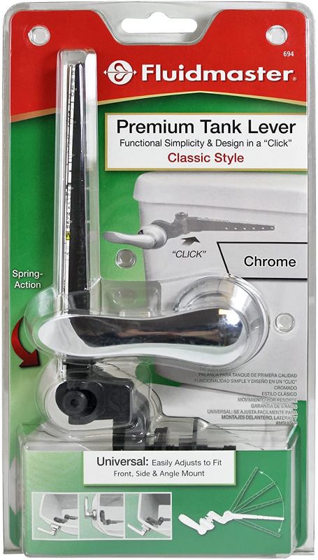 Photo 1 of Fluidmaster 694 Universal Premium Toilet Tank Lever In Chrome, Classic Toilet Handle With Adjustable Arm, New