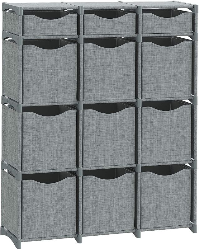 Photo 1 of 12 Cube Organizer | Set of Storage Cubes Included | DIY Closet Organizer Bins | Cube Organizers and Storage Shelves Unit | Closet Organizer for Bedroom, Playroom, Livingroom, Office, Dorm (Grey) - POLES MISSING, SOLD FOR PARTS