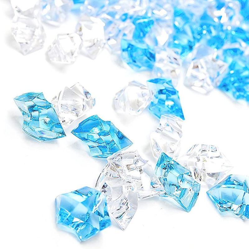 Photo 2 of Premium Blue Fake Crushed Ice Rocks, 150 PCS Fake Diamonds Plastic Ice Cubes Acrylic Clear Ice Rock Diamond Crystals Fake Ice Cubes Gems for Decoration Wedding Display Vase Fillers by DomeStar
