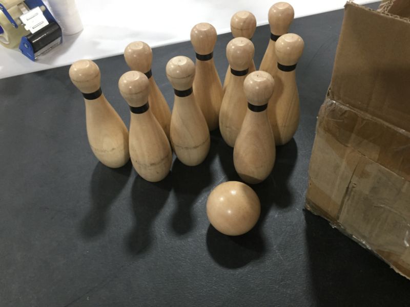 Photo 1 of Outdoor Giant Lawn Bowling Games for Family Kids and Adults Backyard Skittles Wooden Yard Game Hardwood Set with 10 Pins 7.7 inches 2.95 inches (Classic)
