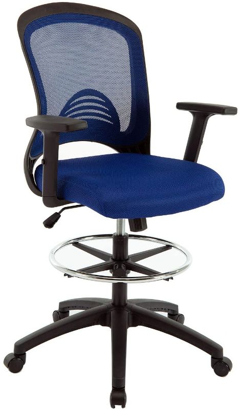 Photo 1 of ELECWISH Ergonomic Drafting Chair Adjustable Height and Armrest Tall Office Chair Mesh Office Drafting Stool,Blue
