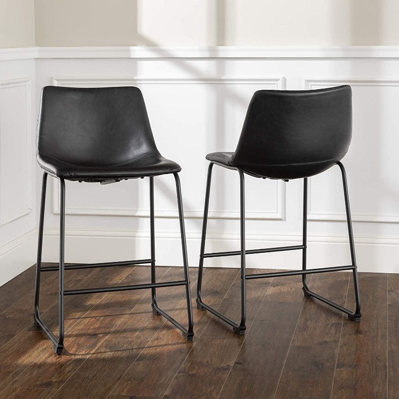 Photo 1 of Walker Edison Faux Leather Dining Kitchen Counter Stools Set of 2 - Black