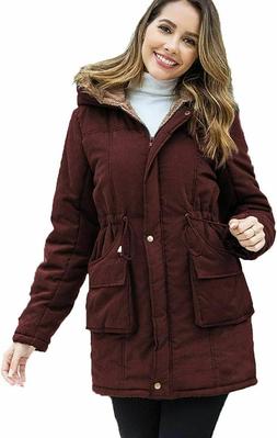 Photo 1 of Women's Hooded Warm Winter Coat with Faux Fur Lined Outerwear -Size XXL -Wine Red
