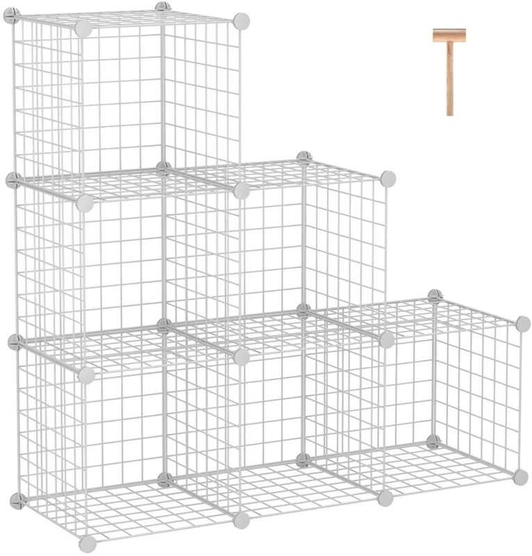 Photo 1 of C&AHOME Wire Cube Storage Organizer, Modular Shelving Units, Metal Grids Bookshelf, 9-Cube Closet Organizer, Storage Shelves Ideal for Office, Kids Room,  White
