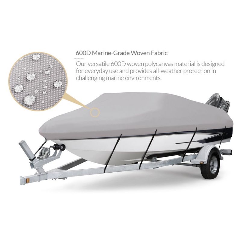 Photo 1 of Seamander Heavy duty Waterproof Boat Cover, Fits boats 16'-18.5'L x 94"W, V-Hull Fishing Ski Boat Pro Bass Inboard Outboard Trailerable Boat Covers , Gray
