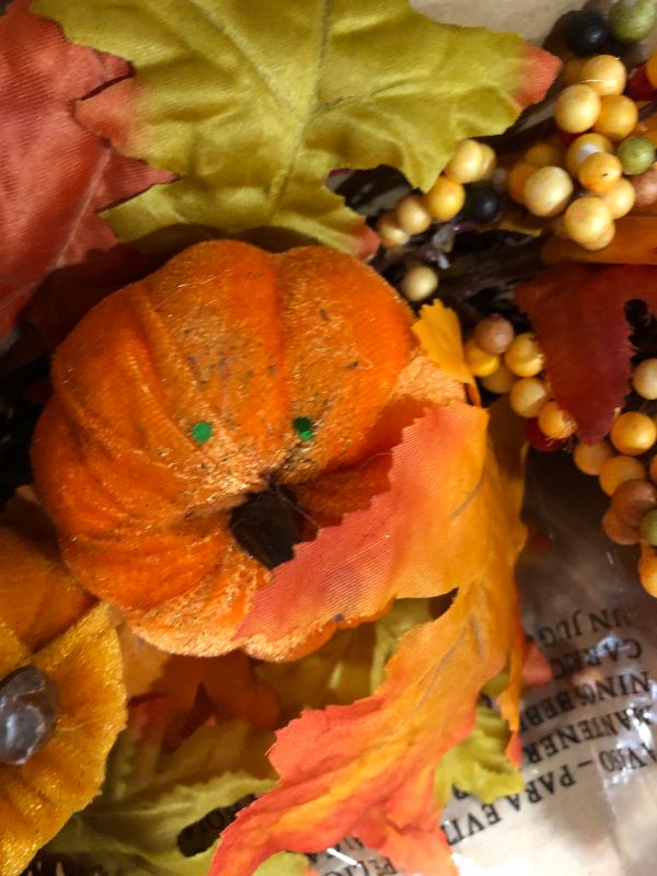 Photo 2 of FUNARTY Fall Wreath Autumn Front Door Wreath with Pumpkins Pinecone Berries for Fall and Thanksgiving Decoration
