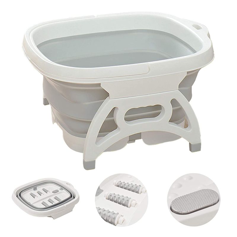 Photo 1 of Collapsible Foot Soaking Bath Basin with Foot Callus Remover and Massage Rollers,Foldable Plastic/Rubber Foot Bath Bucket Tub,Pedicure Foot Soak Bath (Grey)
