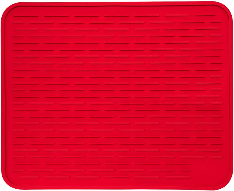 Photo 1 of XXL Super Size Silicone Dish Drying Mat 24" x 18" - Large Drainer Mat and Trivet by LISH (Red)

