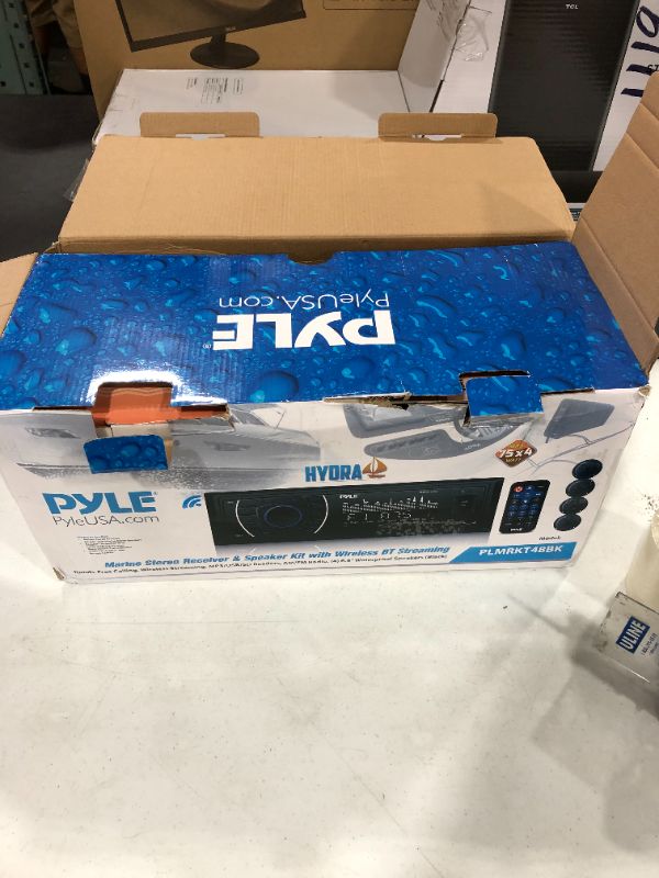 Photo 2 of Pyle PLMRKT48BK 6.5" Waterproof Bluetooth Marine Receiver Stereo and Speaker Kit w/ Microphone Hands Free Calling, Remote, & Wireless Streaming, Black