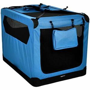 Photo 1 of Amazon Basics Folding Portable Soft Pet Dog Crate Carrier Kennel - 42 x 31 x 31 Inches, Blue
