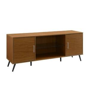 Photo 1 of 60" Mid Century Modern TV Console with Glass Shelf - Pecan

