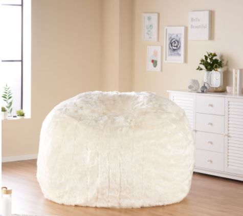 Photo 1 of 5 Foot Short Faux Fur Bean Bag, White