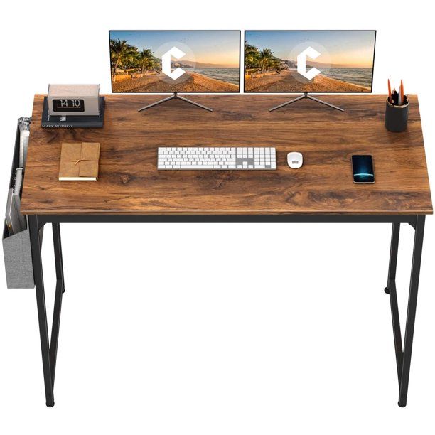 Photo 1 of CubiCubi Study Computer Desk 63" Home Office Writing Small Desk, Modern Simple Style PC Table, Black Metal Frame, Deep Brown
