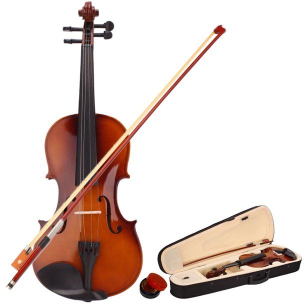 Photo 1 of 4/4 Full Size Violin, Handmade Basswood Acoustic Violin, Musical Instruments for Adults, Satin Acoustic Starter Kit w/ Violin Case, Violin Bow, Violin Rosin for Beginner Student, Natural, Q3352