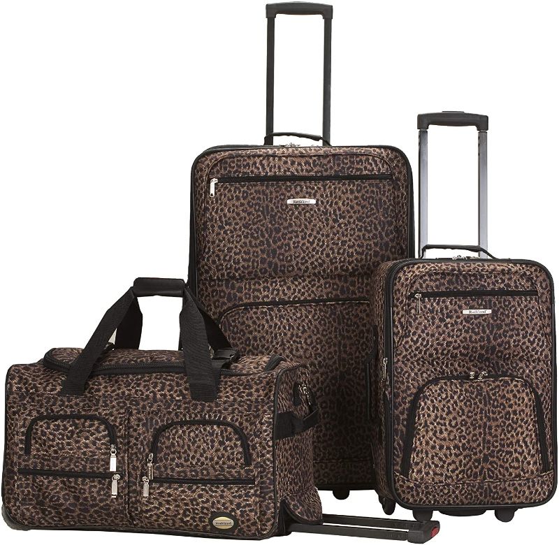 Photo 1 of Rockland Vara Softside 3-Piece Upright Luggage Set, Leopard, (20/22/28)
