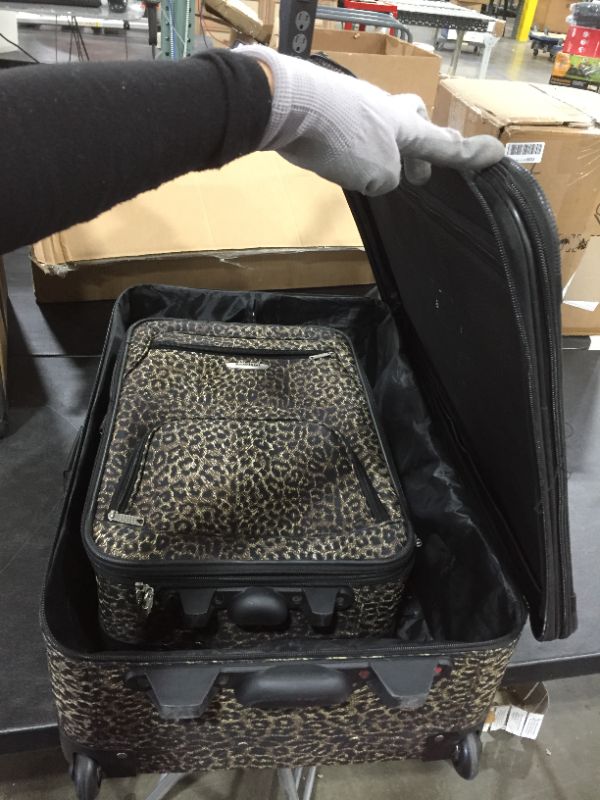 Photo 4 of Rockland Vara Softside 3-Piece Upright Luggage Set, Leopard, (20/22/28)
