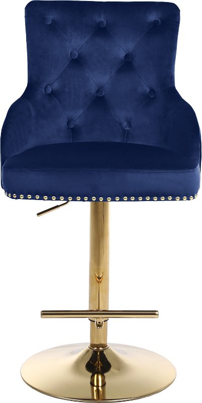 Photo 1 of Claude Velvet Adjustable Stool, Navy, Gold Base