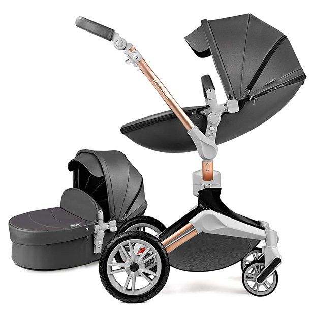 Photo 1 of Hot Mom baby stroller with 360 degree rotation,pu leather seat and bassinet combo for 0-48 months baby,dark grey