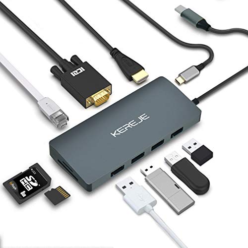 Photo 1 of Kereje USB 31 TypeC hub 10  in1 Adapter USB c4k HDMI 1080p VGA Converter 1Gbps Ethernet Port Connector