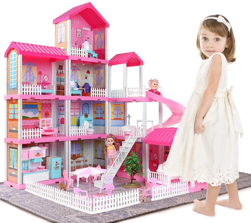 Photo 1 of TEMI Dollhouse Dream House Toys for 3 4 5 6 7year Old Girls Building Toys Figure, Toddlers Playhouse Accessories and Furniture, DIY Cottage Pretend Play Doll House, Educational Learning Birthday Gift
