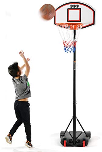 Photo 1 of Play22 Kids Adjustable Basketball Hoop Height 5 - 7 FT - Portable Basketball Hoop for Kids Teenagers Youth and Adults With Stand & Backboard Wheels Fillable Base - Basketball Goals Indoor Outdoor Play