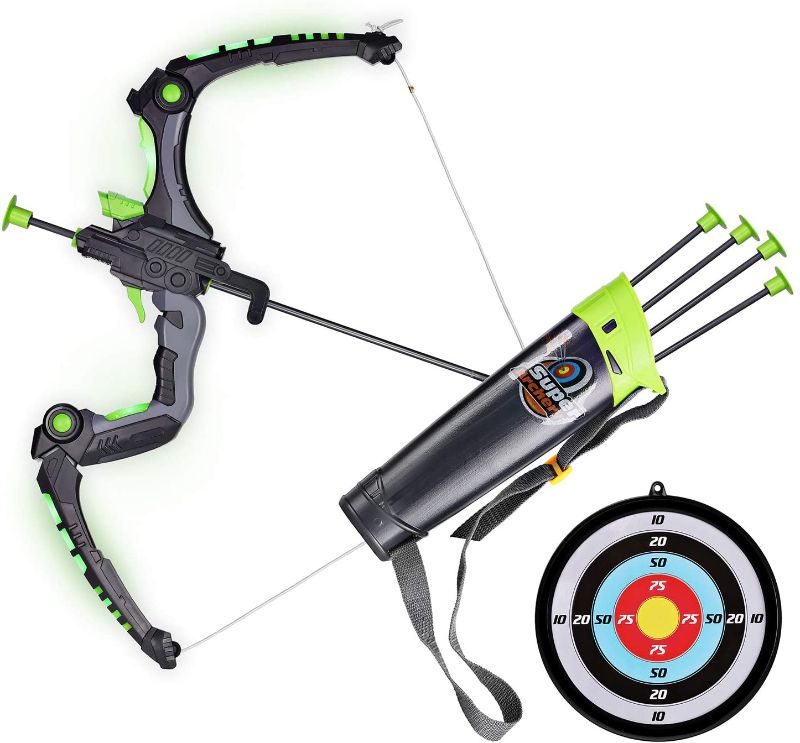 Photo 1 of SainSmart Jr. Kids Bow and Arrows, Light Up Archery Set for Kids Outdoor Hunting Game with 5 Durable Suction Cup Arrows, Luminous Bow and Sighting Device, Green
