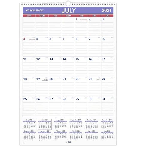 Photo 1 of AT-A-GLANCE 2021-2022 22.75" x 15.5" Academic Wall Calendar White/Purple/Red AY3-28-22, JULY 2021-JUN 2022
