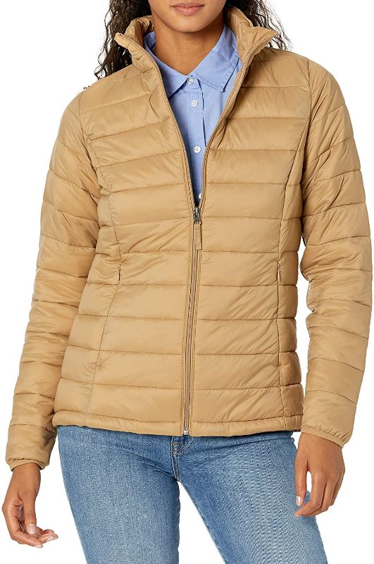 Photo 1 of Amazon Essentials Women's Lightweight Long-Sleeve Full-Zip Water-Resistant Packable Puffer Jacket, SIZE L, BEIGE
