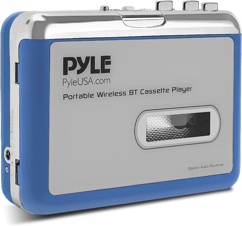 Photo 1 of Portable Wireless BT Cassette Player - Lid Switcher, AUX Port w/LED Indicator, Auto Reverse Function, USB Cable for Power Supply, 3.5mm Earphone Jack & Bluetooth Transmitter - Pyle PCASRSD18BT
