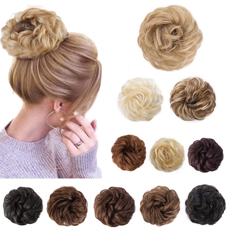 Photo 1 of 2PCS Messy Bun Hair Scrunchies for Women's Hair Messy Bun Hair Piece Synthetic Chignon Bun Extensions (Bleach Blonde)
