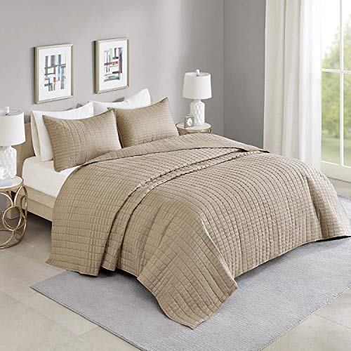 Photo 1 of Bedspreads King Overize Quilt Set - Casual Kienna 3 Piece Lightweight Filling Bedding Cover - Taupe Stitched Quilt Pattern - All Season Hypoallergenic - Oversized King Coverlet 120" W x 118" L
