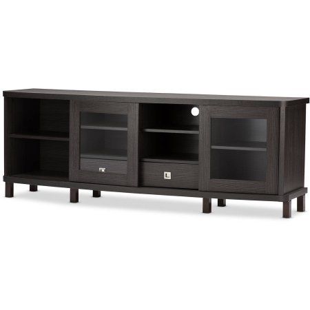 Photo 1 of Baxton Studio Walda 70-Inch Dark Brown Wood TV Cabinet with 2 Sliding Doors and 2 Drawers, BOX 1 OF 2 ONLY, MISSING OTHER BOX
