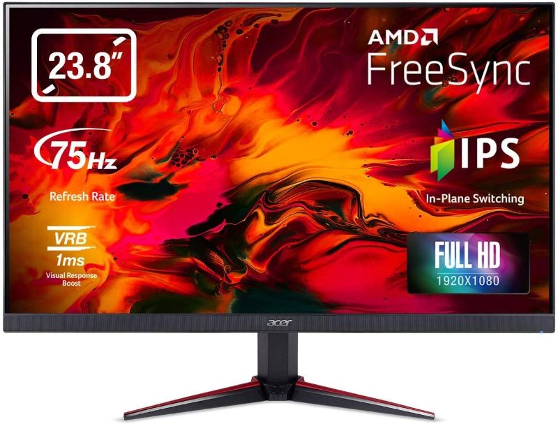 Photo 1 of Acer Nitro VG240Y bmiix 23.8" Full HD (1920 x 1080) IPS Monitor with AMD Radeon FREESYNC Technology - 1ms VRB | 75Hz Refresh | (2 x HDMI Ports & 1 x VGA),Black
