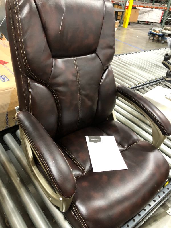 Photo 2 of AmazonBasics High-Back Leather Swivel Executive Desk Chair, BROWN